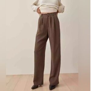 Reformation Mason Pant Brown Wide Leg Pleated Pants Trousers Size 4